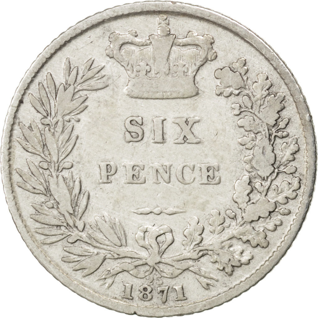 GREAT BRITAIN, 6 Pence, 1871, KM #751.1, VF(30-35), Silver, 2.73