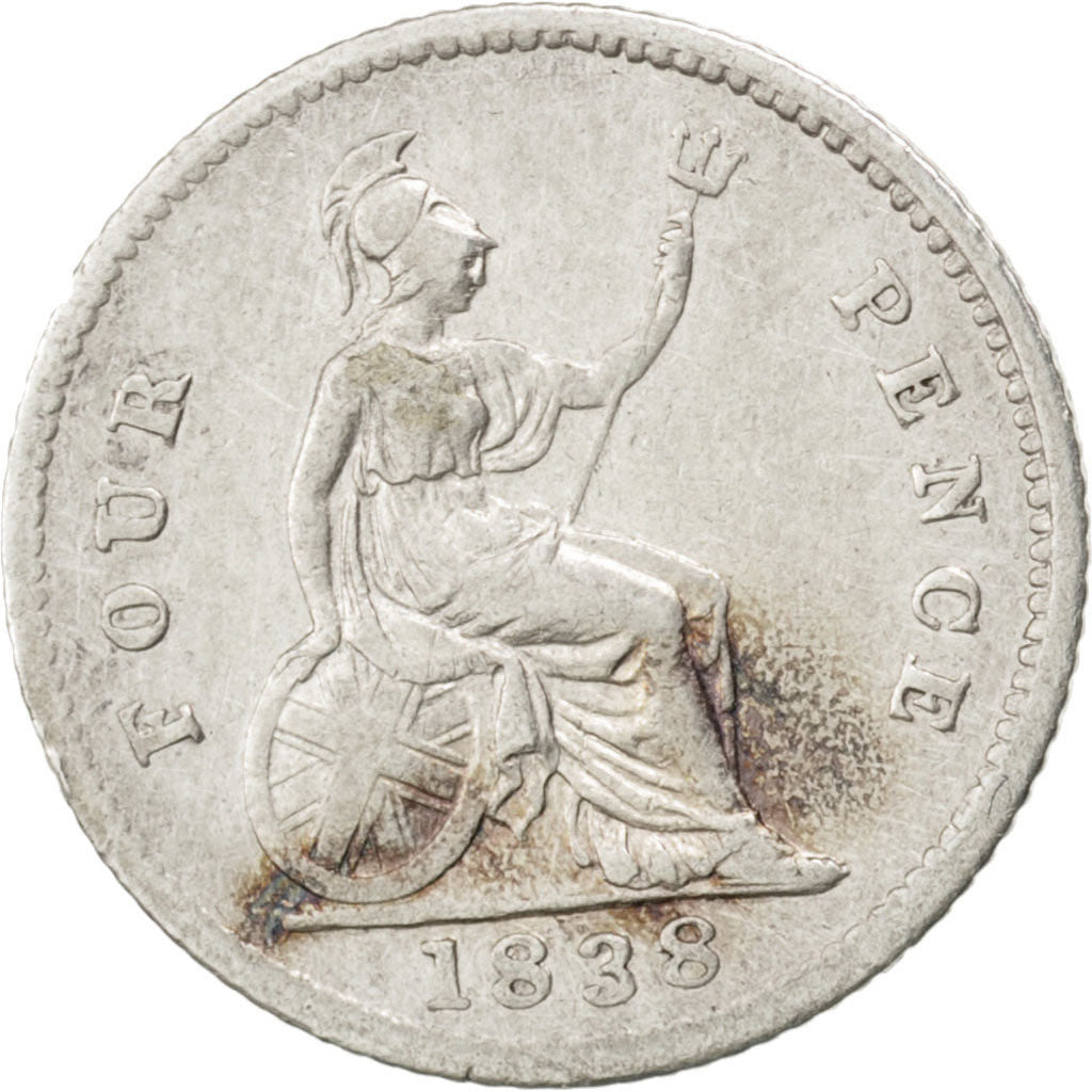 GREAT BRITAIN, 4 Pence, Groat, 1838, KM #731.1, VF(30-35), Silver, 1.85