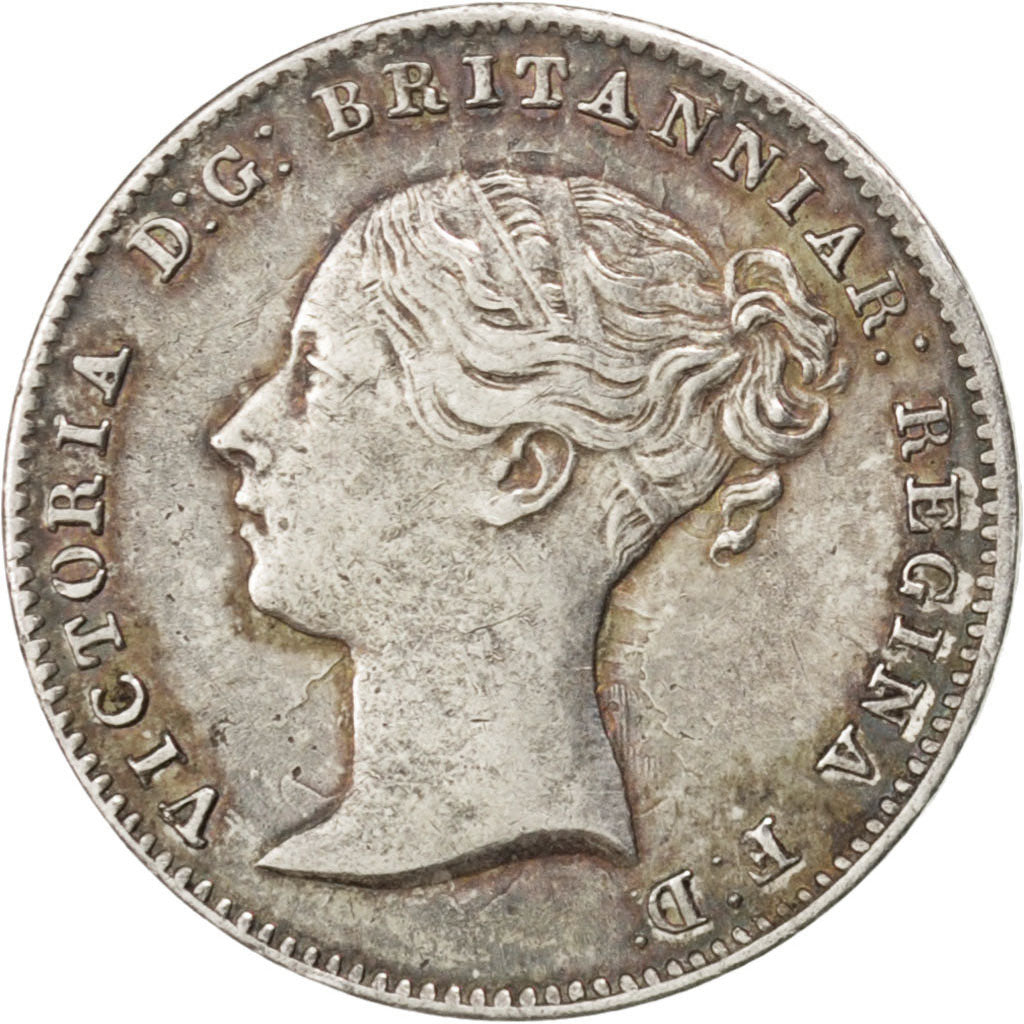 GREAT BRITAIN, 3 Pence, 1861, KM #730, AU(50-53), Silver, 1.39