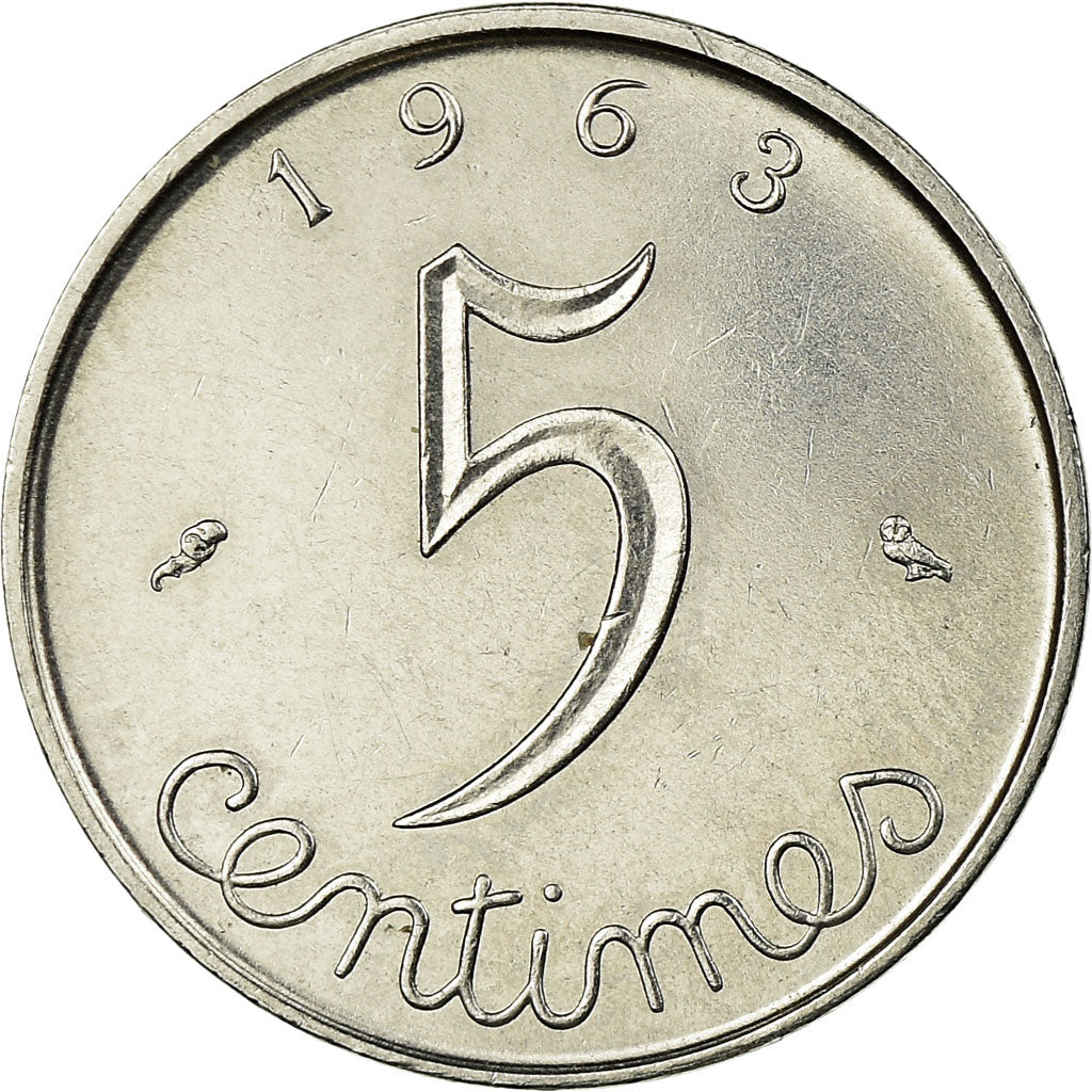 Moeda, França, Épi, 5 Centimes, 1963, Paris, EF(40-45), Aço Inoxidável