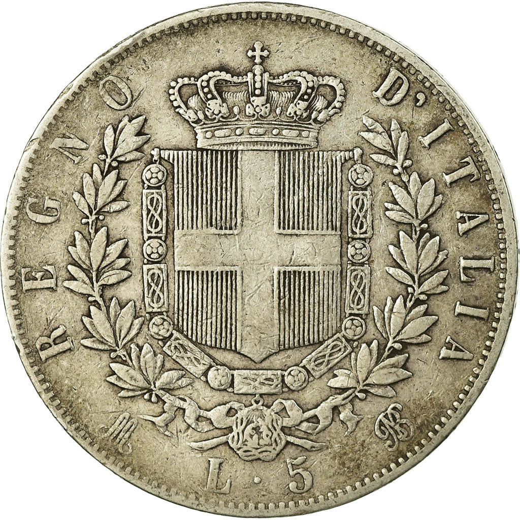 Coin, Italy, Vittorio Emanuele II, 5 Lire, 1875, Milan, VF(30-35), Silver