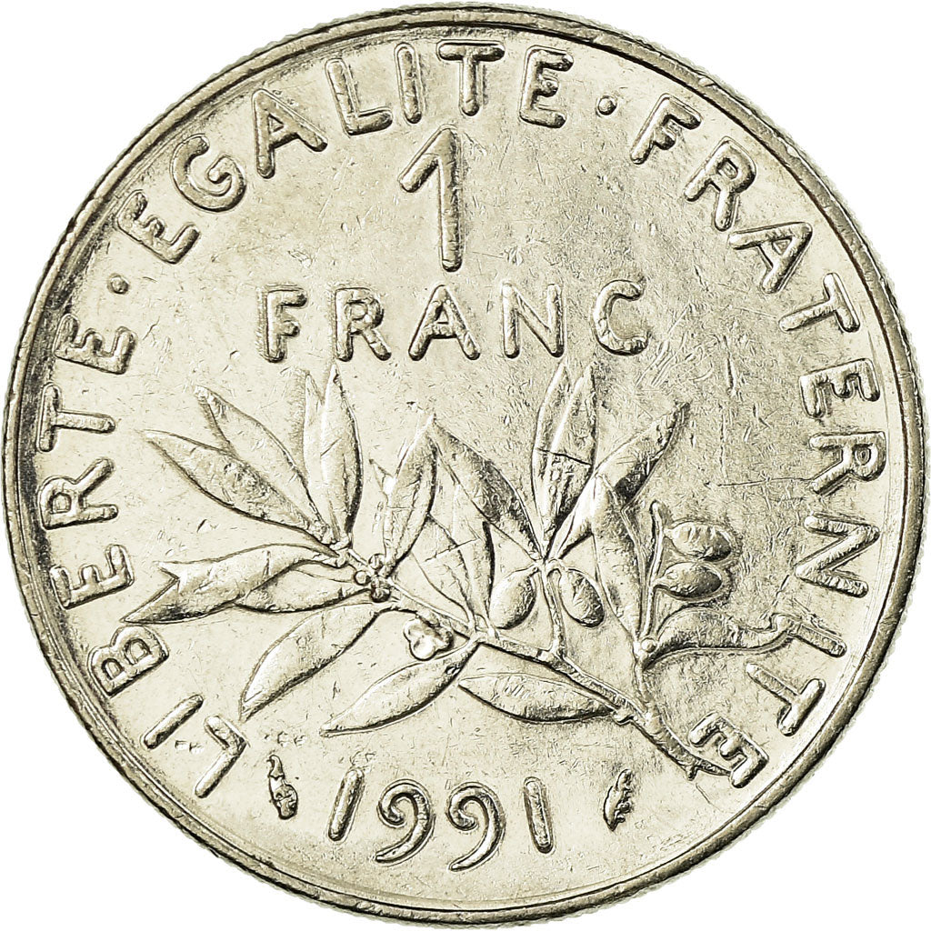 Coin, France, Semeuse, Franc, 1991, AU(50-53), Nickel, KM:925.2, Gadoury:474