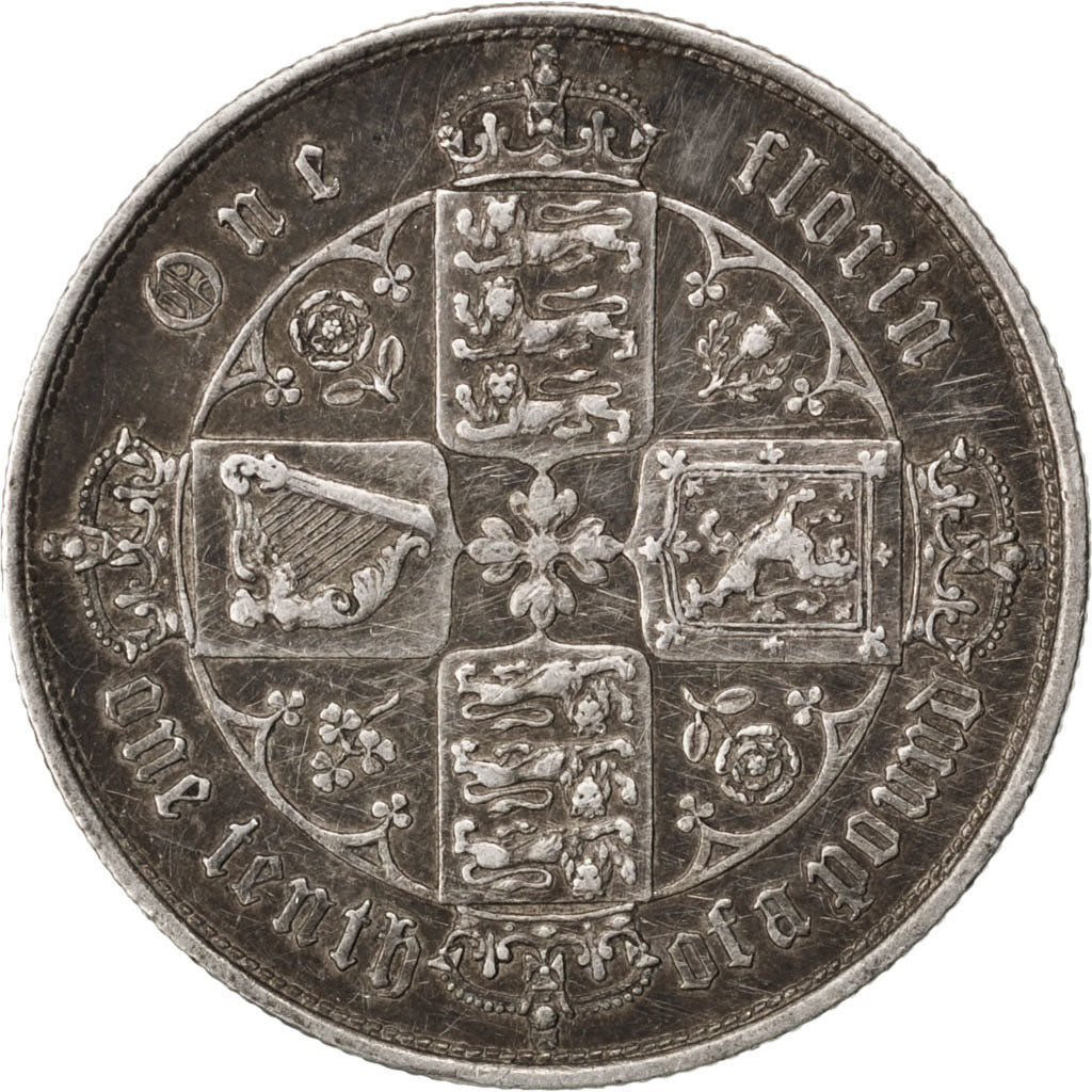 GREAT BRITAIN, Florin, Two Shillings, 1853, KM #746.1, EF(40-45), Silver, 11.26