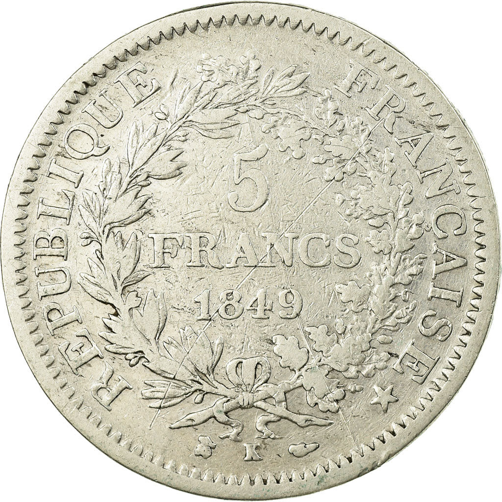 Coin, France, Hercule, 5 Francs, 1849, Bordeaux, VF(20-25), Silver, KM:756.4