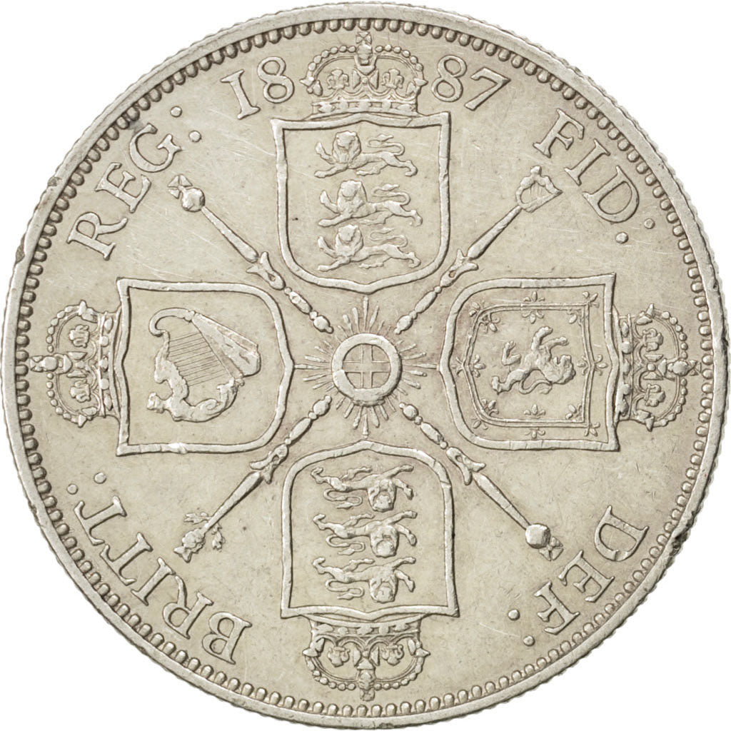GREAT BRITAIN, Florin, Two Shillings, 1887, KM #762, AU(55-58), Silver, 11.30