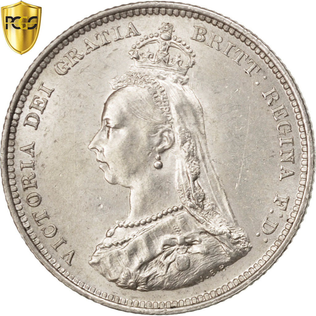 GREAT BRITAIN, Shilling, 1887, Silver, PCGS AU58, KM 761