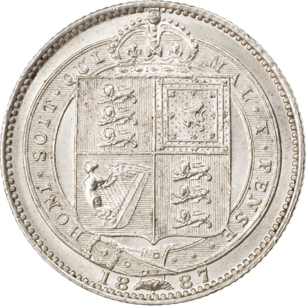 GREAT BRITAIN, Shilling, 1887, Silver, PCGS AU58, KM 761