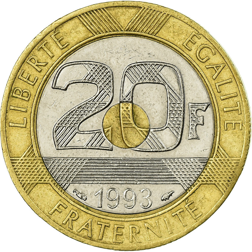 Coin, France, Mont Saint Michel, 20 Francs, 1993, EF(40-45), Tri-Metallic