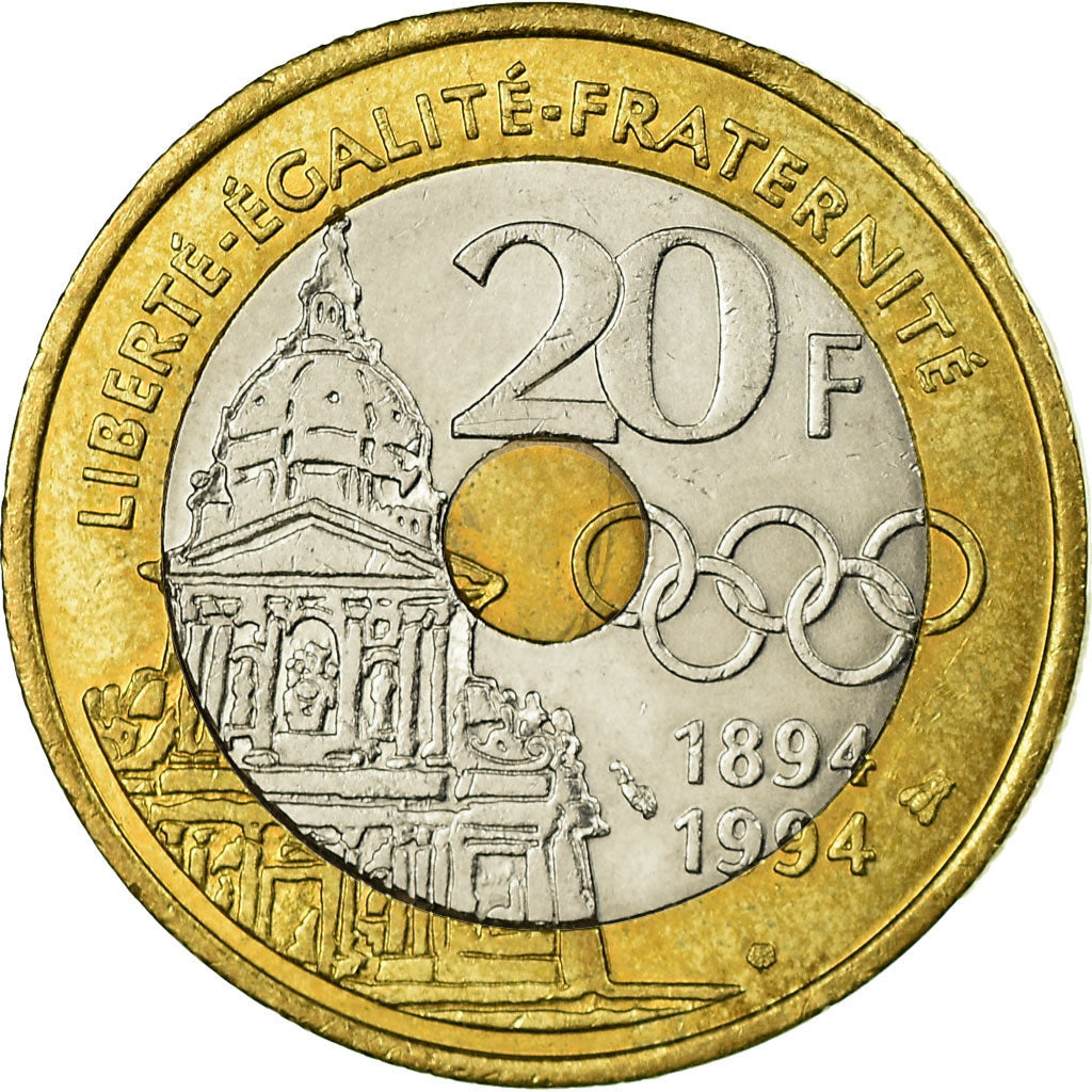 Monnaie, France, Pierre de Coubertin, 20 Francs, 1994, TTB, Tri-Metallic