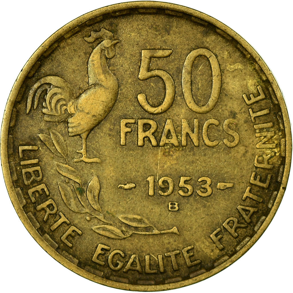 Moeda, França, Guiraud, 50 Francs, 1953, Beaumont - Le Roger, VF(30-35)