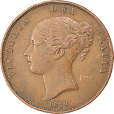 GREAT BRITAIN, Penny, 1848, KM #739, EF(40-45), Copper, 18.91