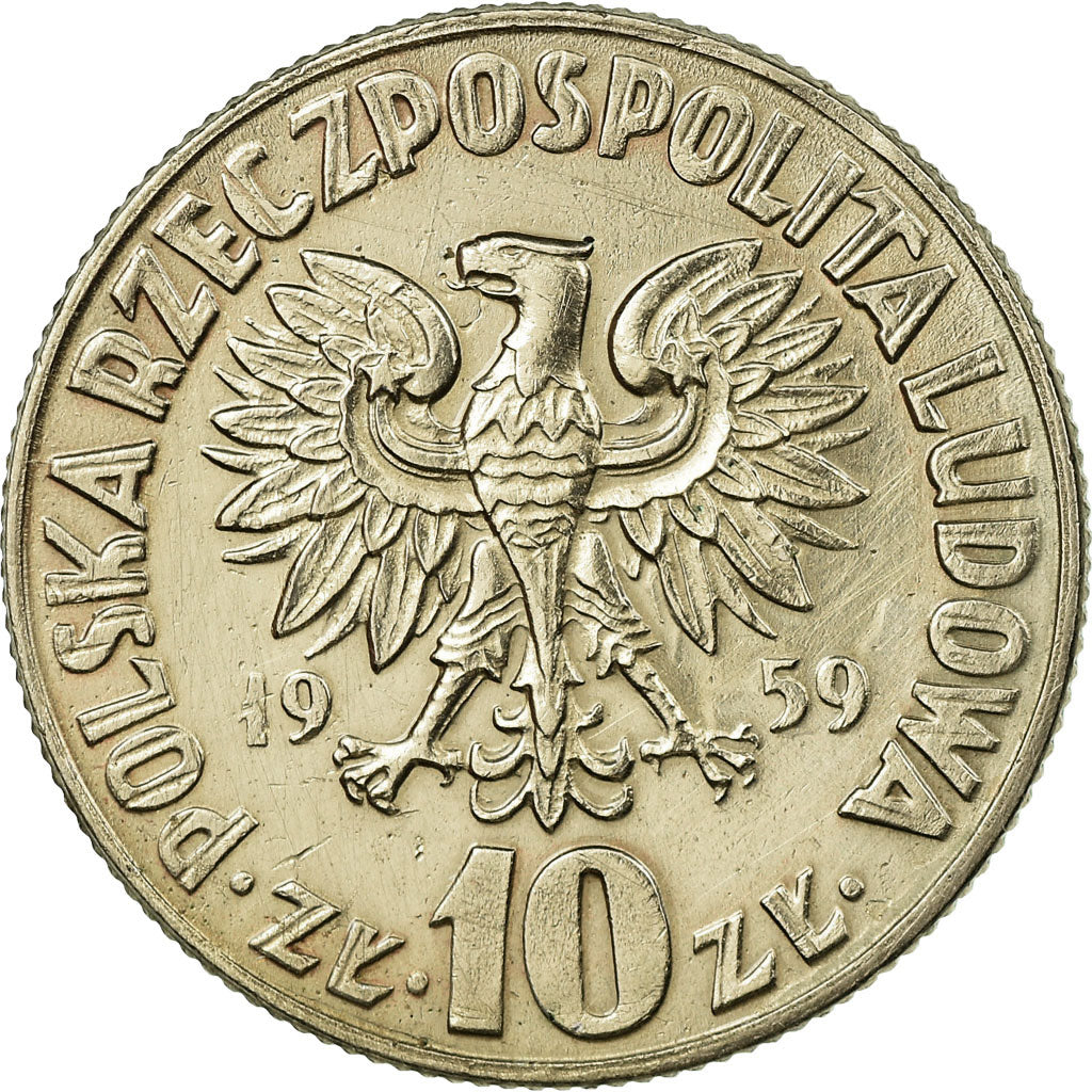Coin, Poland, 10 Zlotych, 1959, Warsaw, AU(55-58), Copper-nickel, KM:51