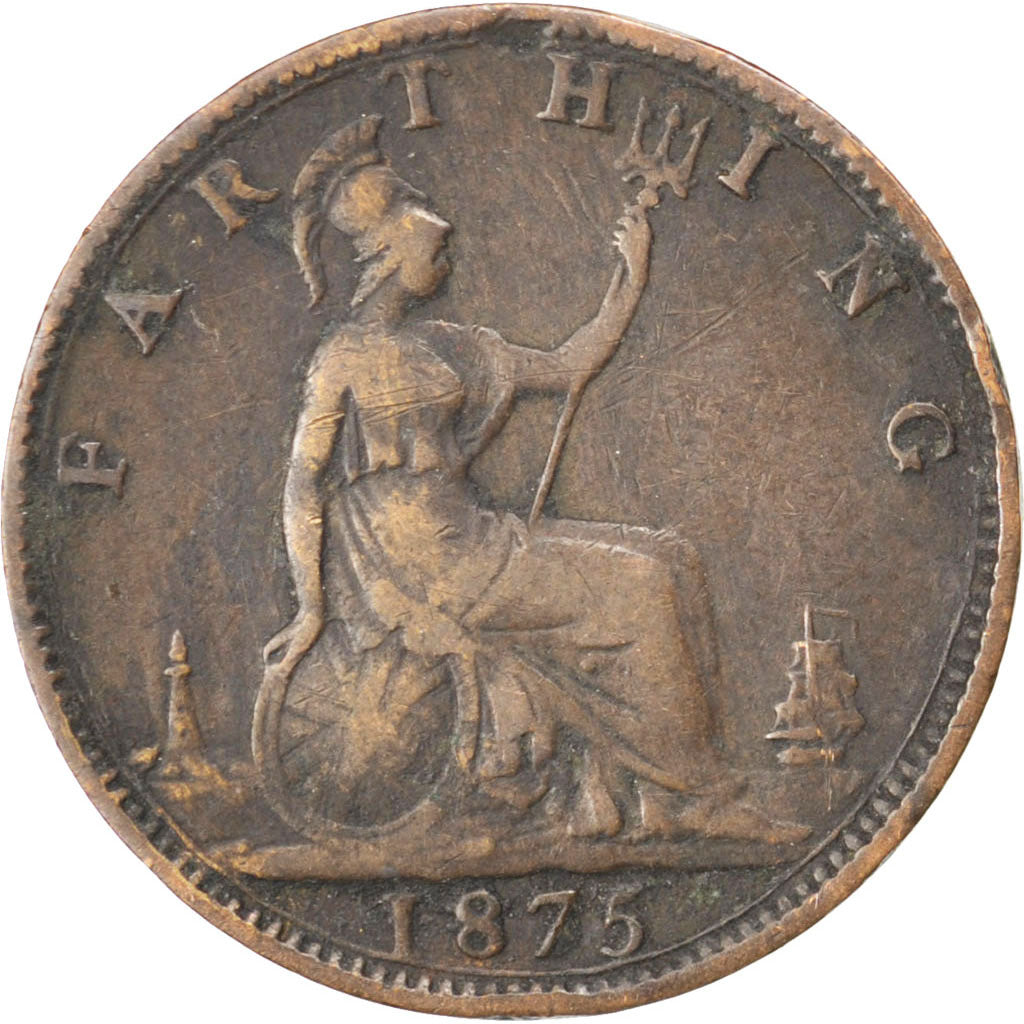 GREAT BRITAIN, Farthing, 1875, KM #753, EF(40-45), Bronze, 20, 2.67