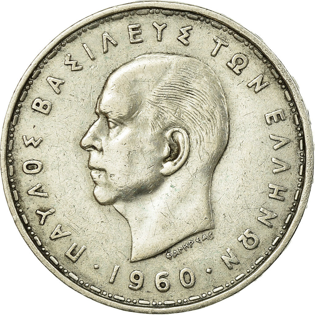 Coin, Greece, Paul I, 20 Drachmai, 1960, VF(30-35), Silver, KM:85