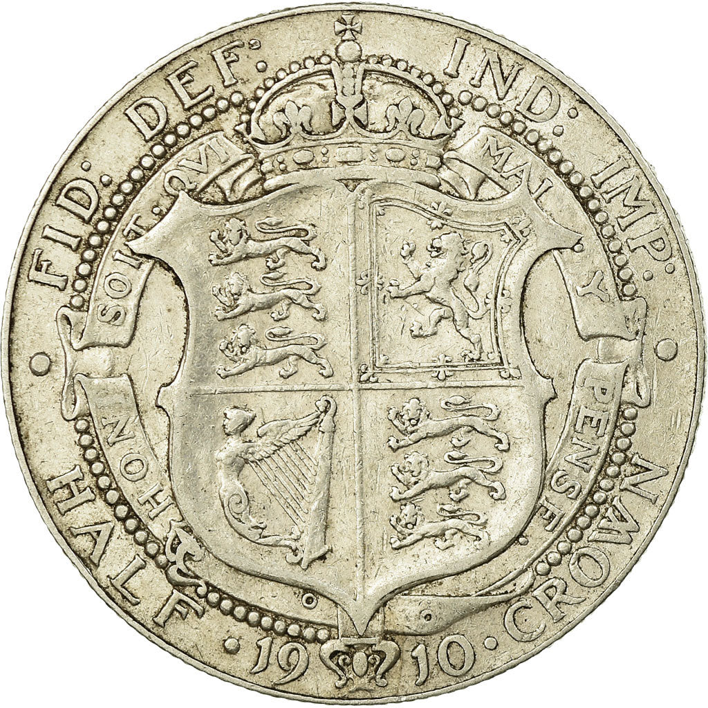 Coin, Great Britain, Edward VII, 1/2 Crown, 1910, VF(20-25), Silver, KM:802