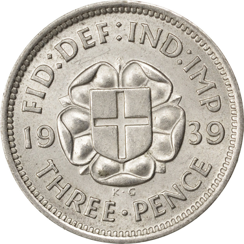 GREAT BRITAIN, 3 Pence, 1939, KM #848, AU(55-58), Silver, 16, 1.40