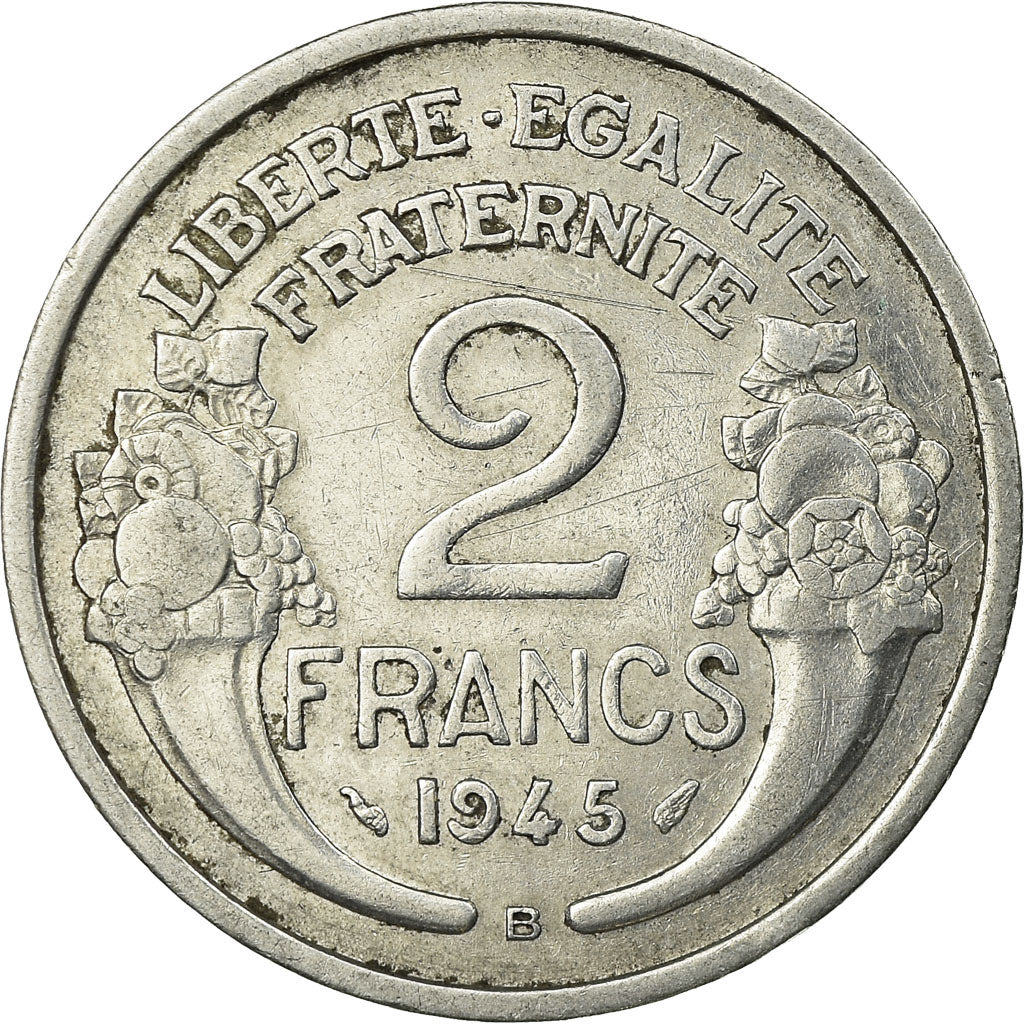 Coin, France, Morlon, 2 Francs, 1945, Beaumont - Le Roger, EF(40-45), Aluminum