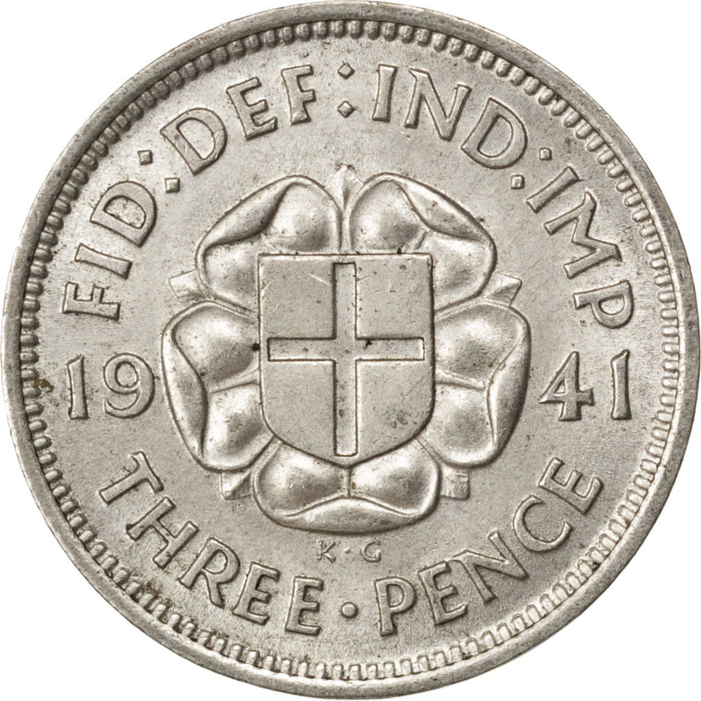 GREAT BRITAIN, 3 Pence, 1941, KM #848, AU(55-58), Silver, 16, 1.40