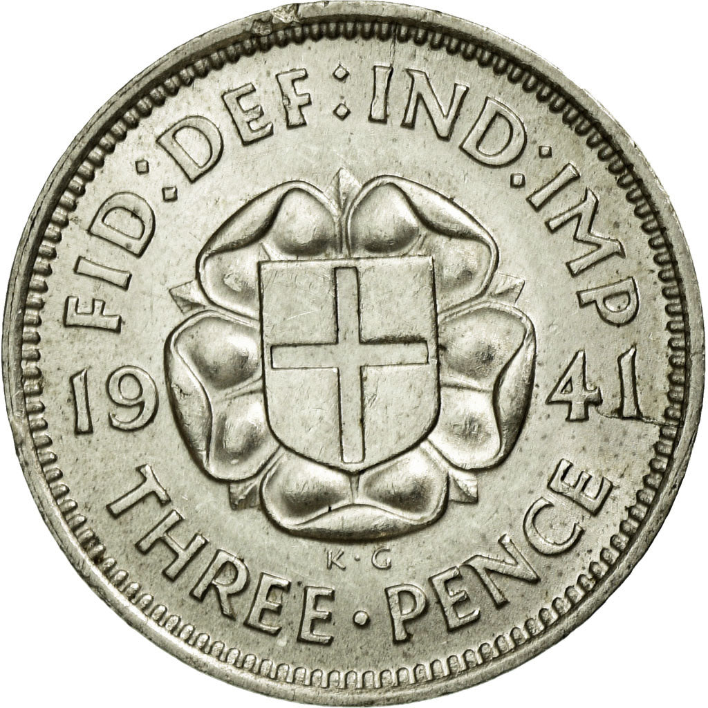 Coin, Great Britain, George VI, 3 Pence, 1941, AU(55-58), Silver, KM:848