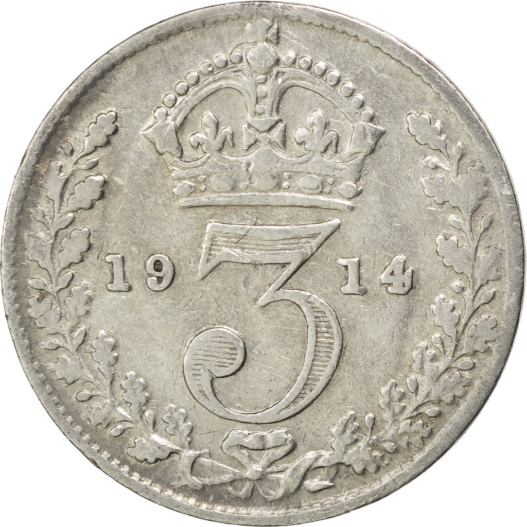 GREAT BRITAIN, 3 Pence, 1914, KM #813, AU(50-53), Silver, 16, 1.38
