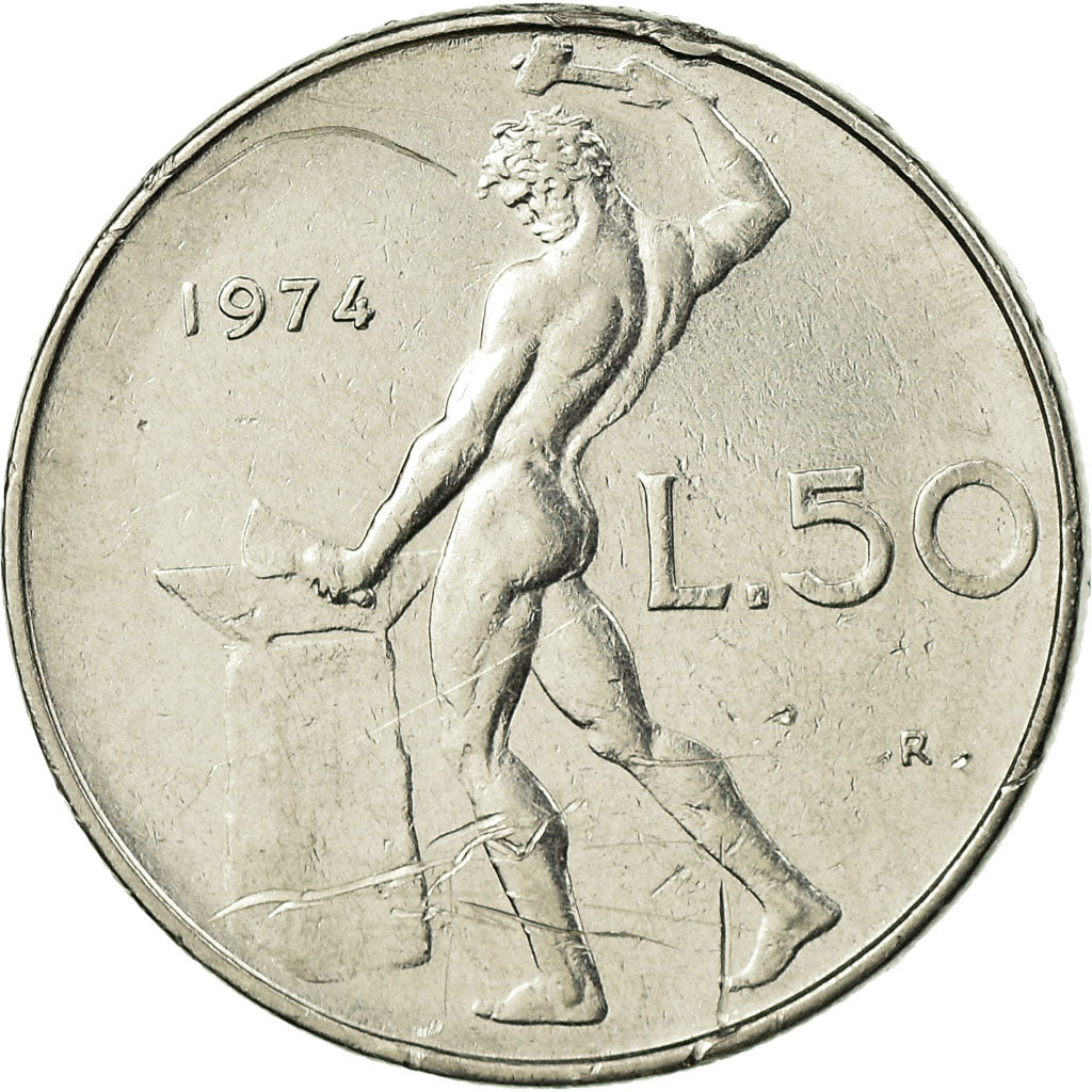 Munten, Italië, 50 Lire, 1974, Rome, FR, Stainless Steel, KM:95.1