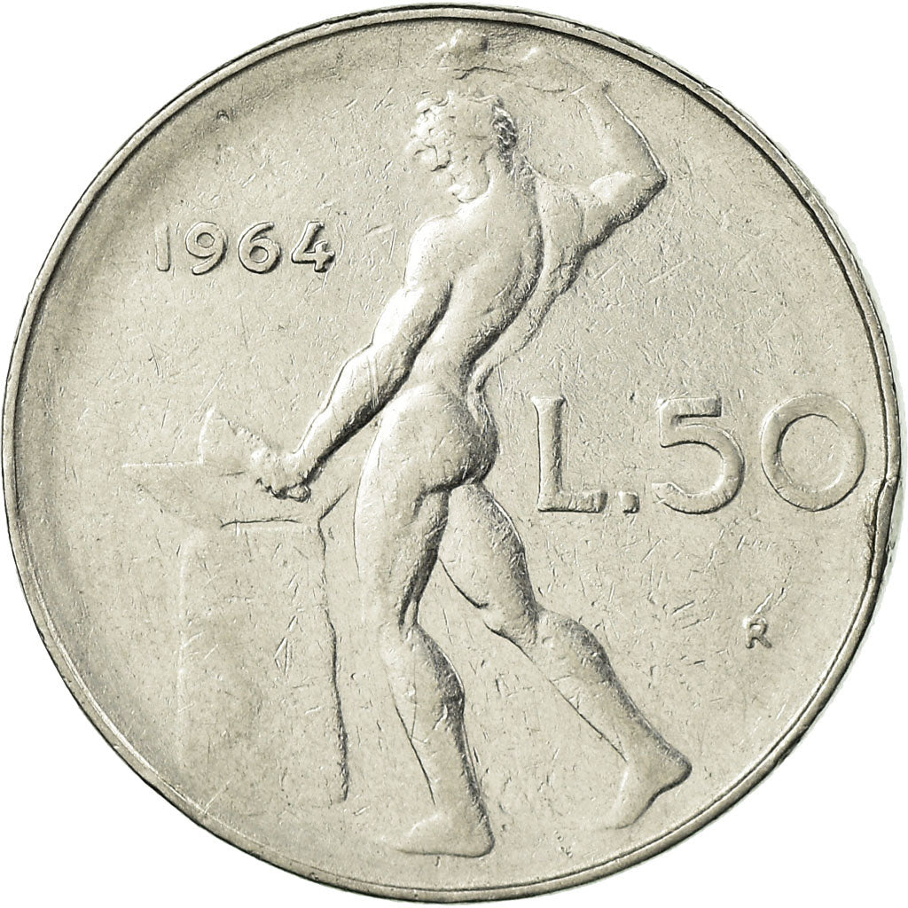 Moneta, Italia, 50 Lire, 1964, Rome, MB, Acciaio inossidabile, KM:95.1