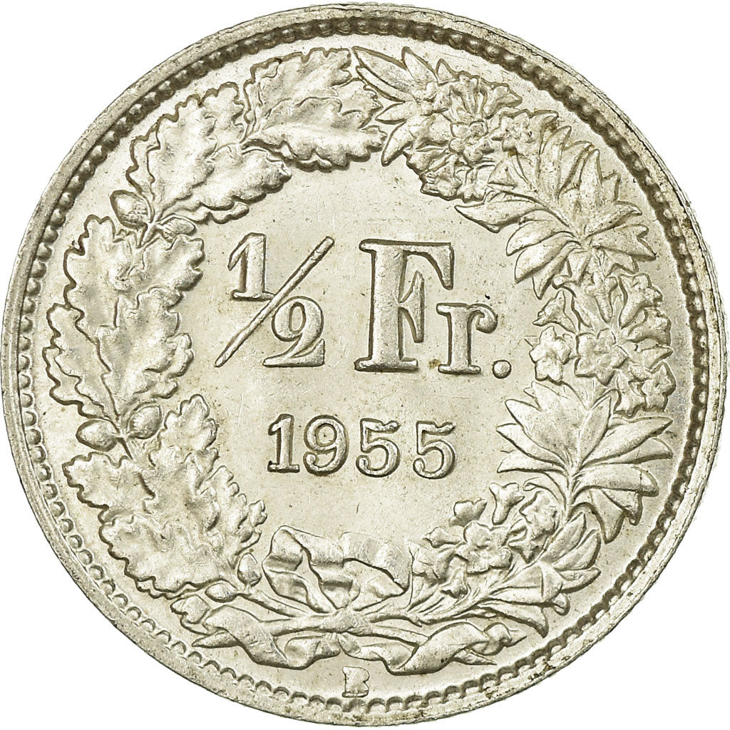 Coin, Switzerland, 1/2 Franc, 1955, Bern, AU(55-58), Silver, KM:23