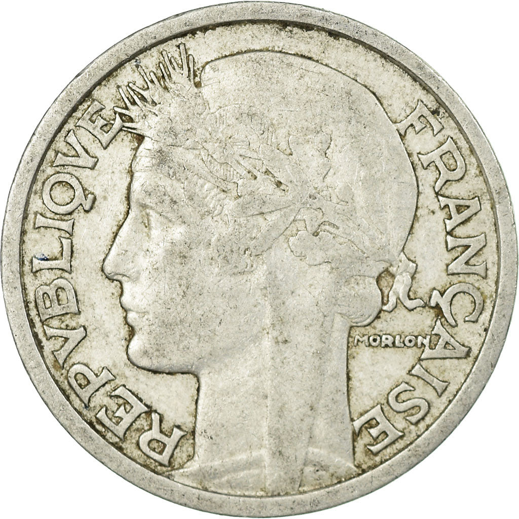 Moneda, Francia, Morlon, 2 Francs, 1947, Beaumont - Le Roger, BC+, Aluminio