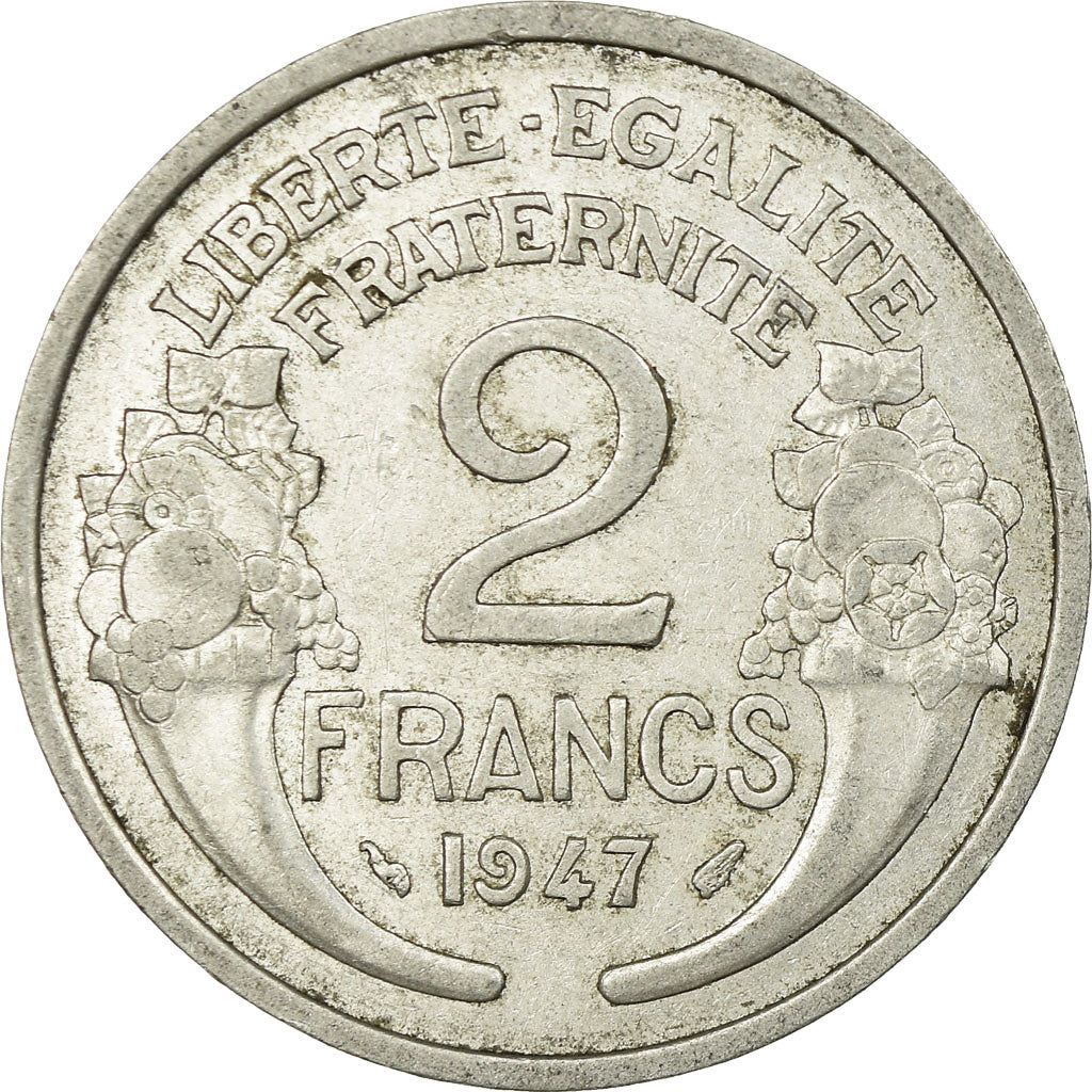 Moneda, Francia, Morlon, 2 Francs, 1947, BC+, Aluminio, KM:886a.1, Gadoury:538b
