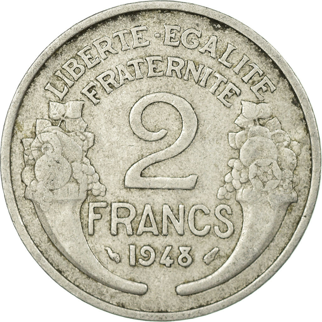 Moneda, Francia, Morlon, 2 Francs, 1948, BC+, Aluminio, KM:886a.1, Gadoury:538b