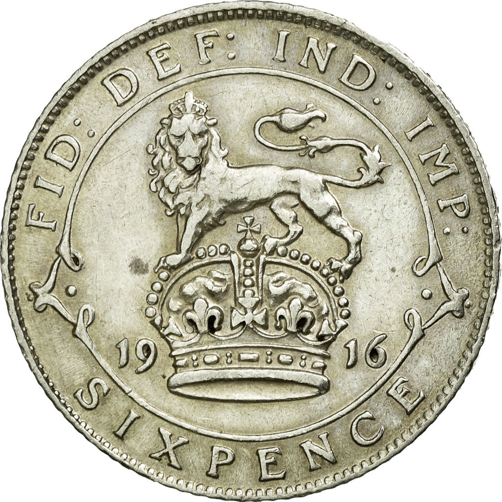 Coin, Great Britain, George V, 6 Pence, 1916, EF(40-45), Silver, KM:815