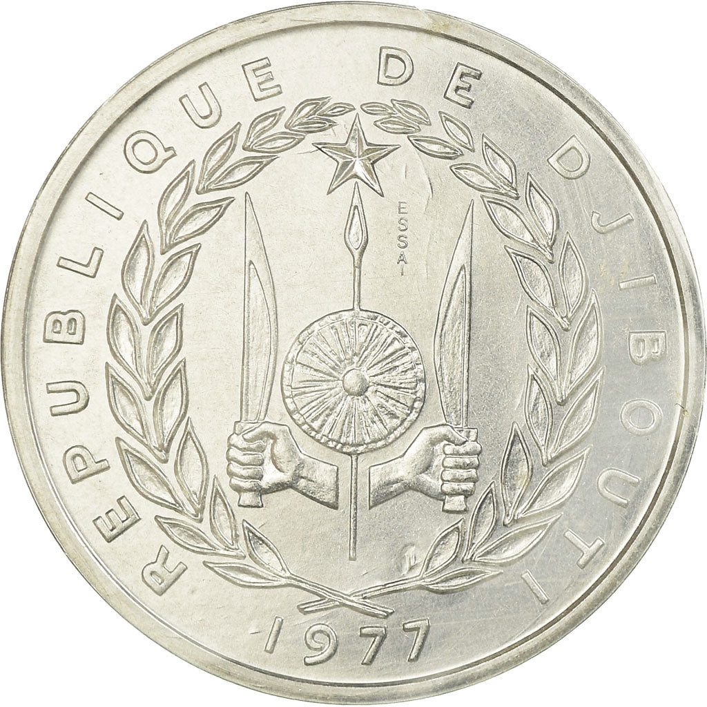 Coin, Djibouti, 5 Francs, 1977, Paris, ESSAI, MS(65-70), Aluminum, KM:E3