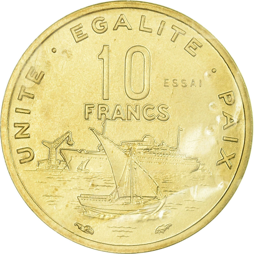 Coin, Djibouti, 10 Francs, 1977, Paris, ESSAI, MS(65-70), Bronze-Aluminium