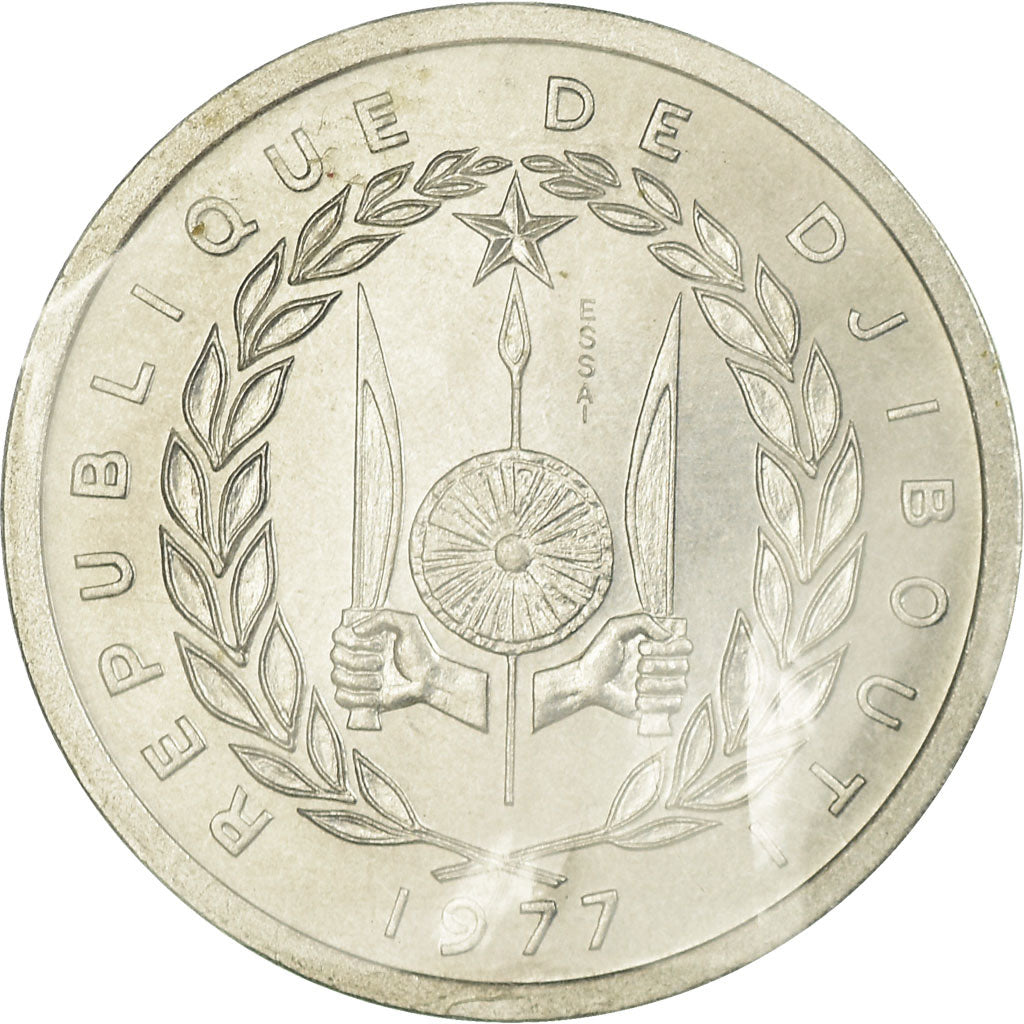 Coin, Djibouti, 2 Francs, 1977, Paris, ESSAI, MS(65-70), Aluminum, KM:E2