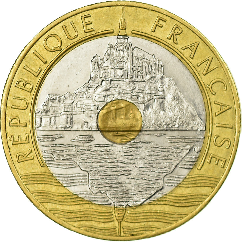 Moeda, França, Mont Saint Michel, 20 Francs, 1993, EF(40-45), Trimetálico