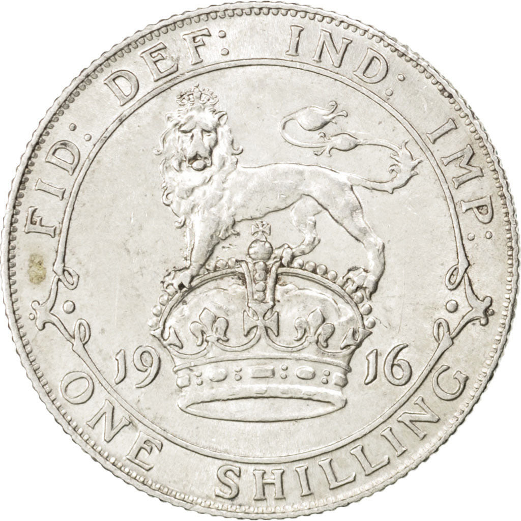 GREAT BRITAIN, Shilling, 1916, KM #816, AU(55-58), Silver, 23.5, 5.63
