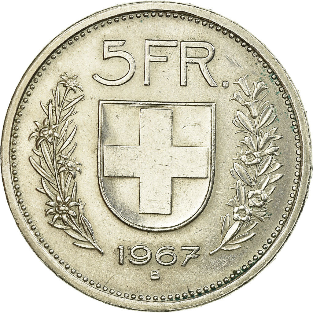 Coin, Switzerland, 5 Francs, 1967, Bern, AU(55-58), Silver, KM:40