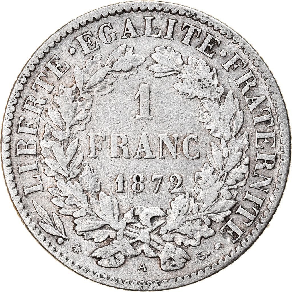 Monnaie, France, Cérès, Franc, 1872, Paris, TB+, Argent, Gadoury:465a