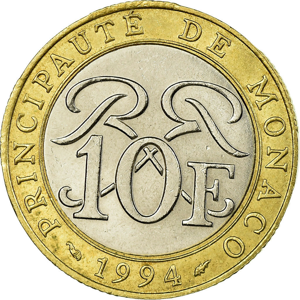 Coin, Monaco, Rainier III, 10 Francs, 1994, EF(40-45), Bi-Metallic, KM:163