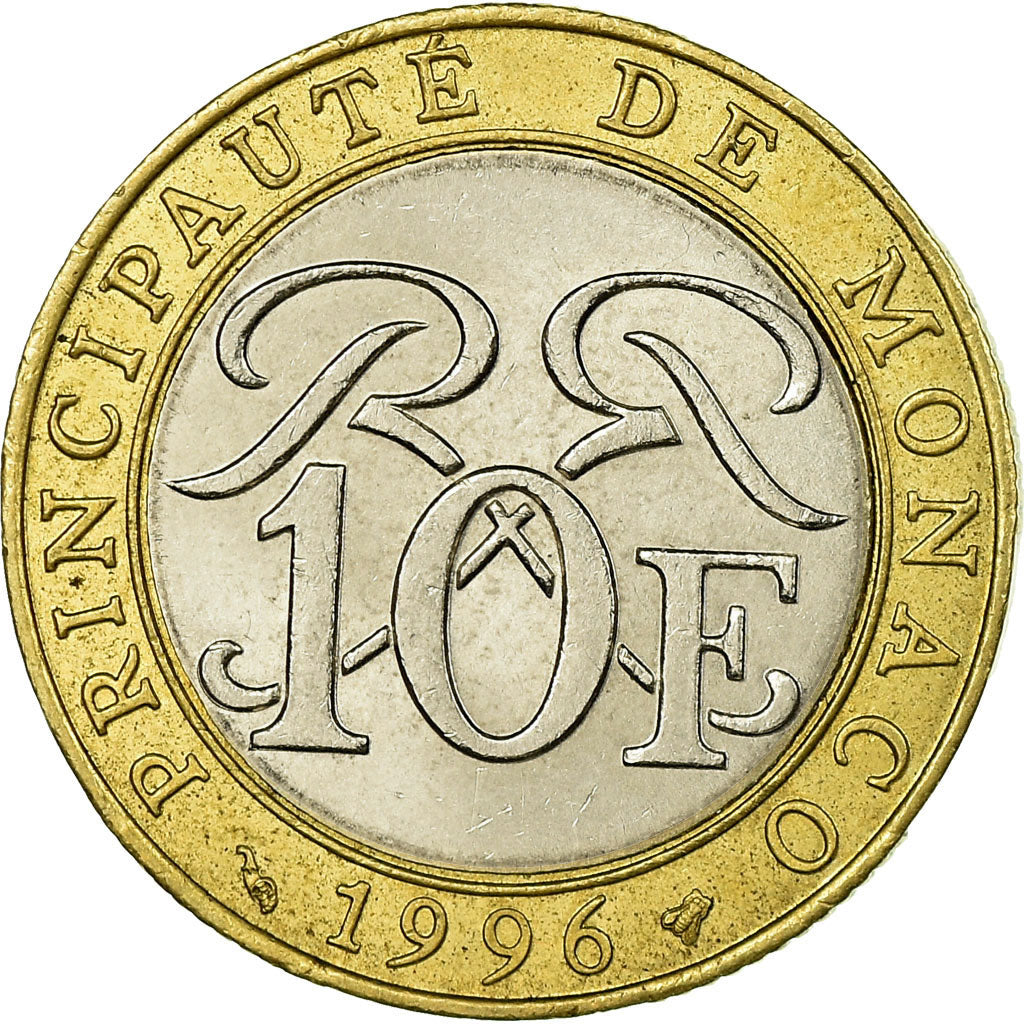 Coin, Monaco, Rainier III, 10 Francs, 1996, EF(40-45), Bi-Metallic, KM:163