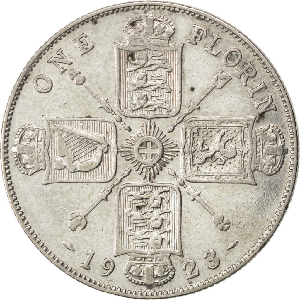 GREAT BRITAIN, Florin, Two Shillings, 1923, KM #817a, VF(20-25), Silver, 28.3,..