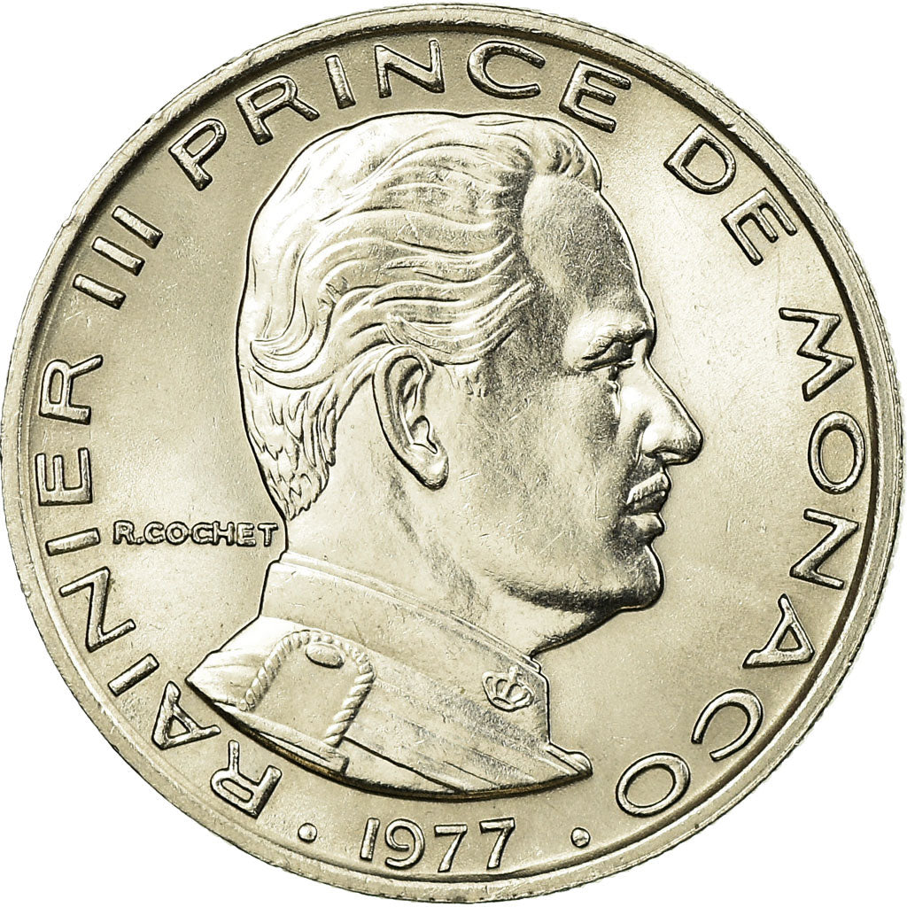 Coin, Monaco, Rainier III, Franc, 1977, AU(55-58), Nickel, KM:140