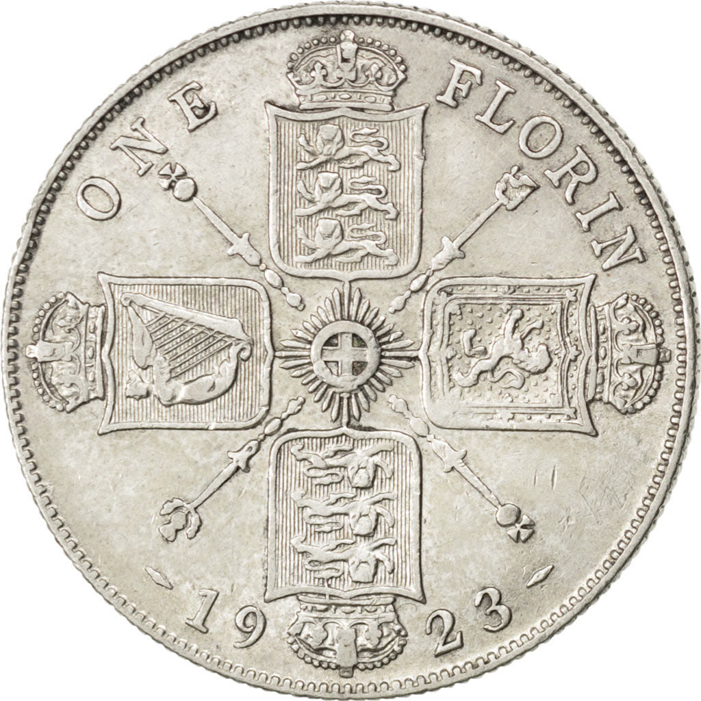 GREAT BRITAIN, Florin, Two Shillings, 1923, KM #817a, AU(50-53), Silver, 28.3,..
