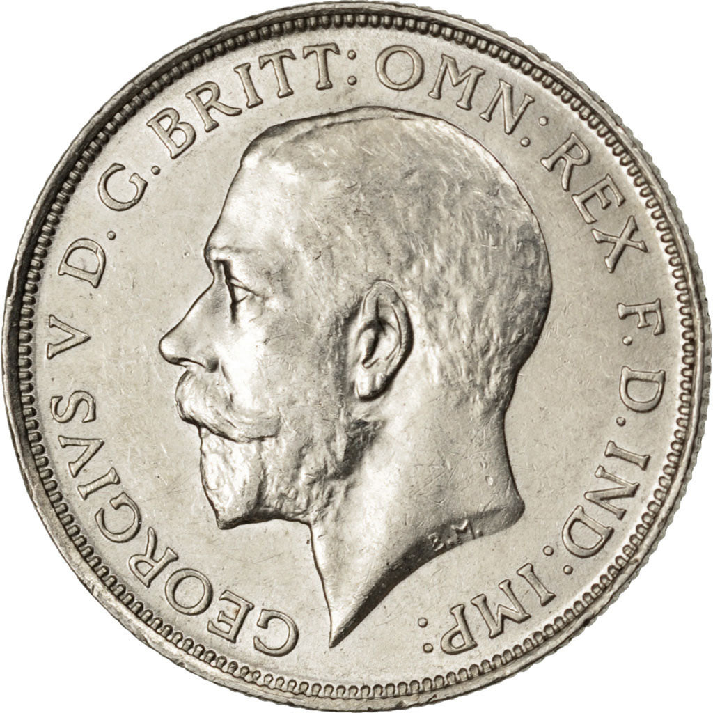 GREAT BRITAIN, Florin, Two Shillings, 1914, KM #817, AU(55-58), Silver, 28.3,...