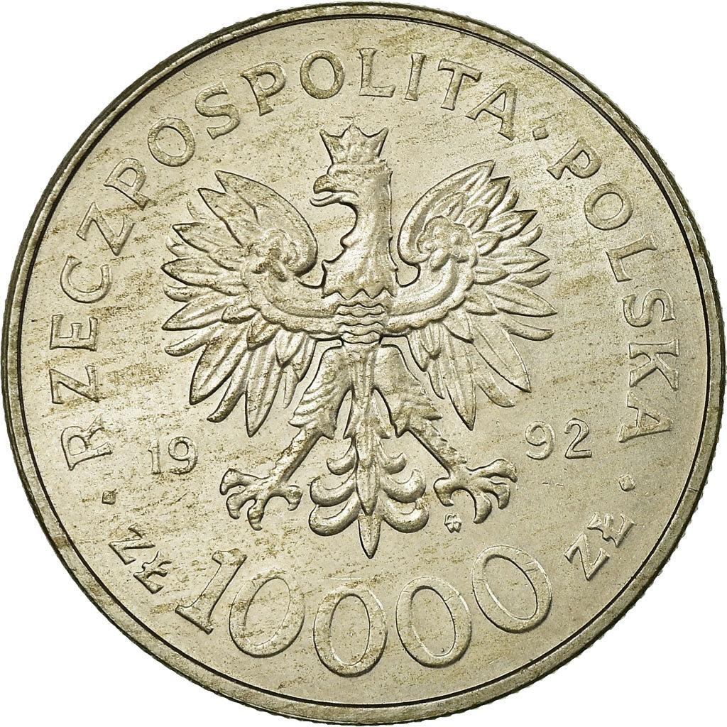 Munten, Polen, 10000 Zlotych, 1992, Warsaw, ZF, Copper-nickel, KM:246