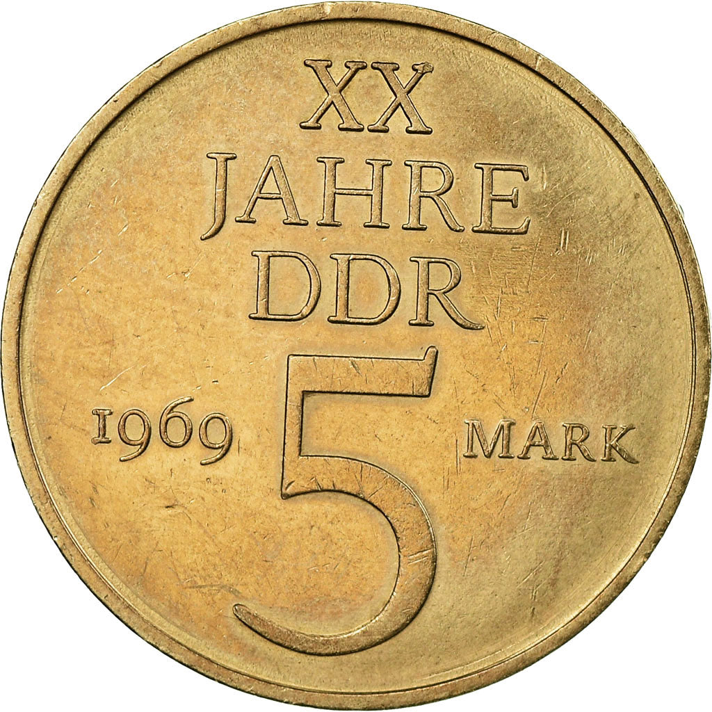 Moneda, REPÚBLICA DEMOCRÁTICA ALEMANA, 20th Anniversary D.D.R, 5 Mark, 1969