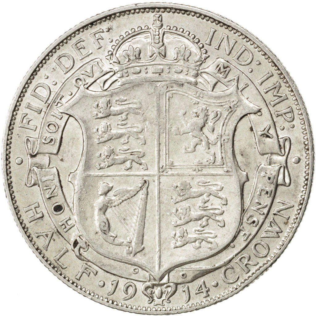 GREAT BRITAIN, 1/2 Crown, 1914, KM #818.1, AU(50-53), Silver, 32.3, 14.05
