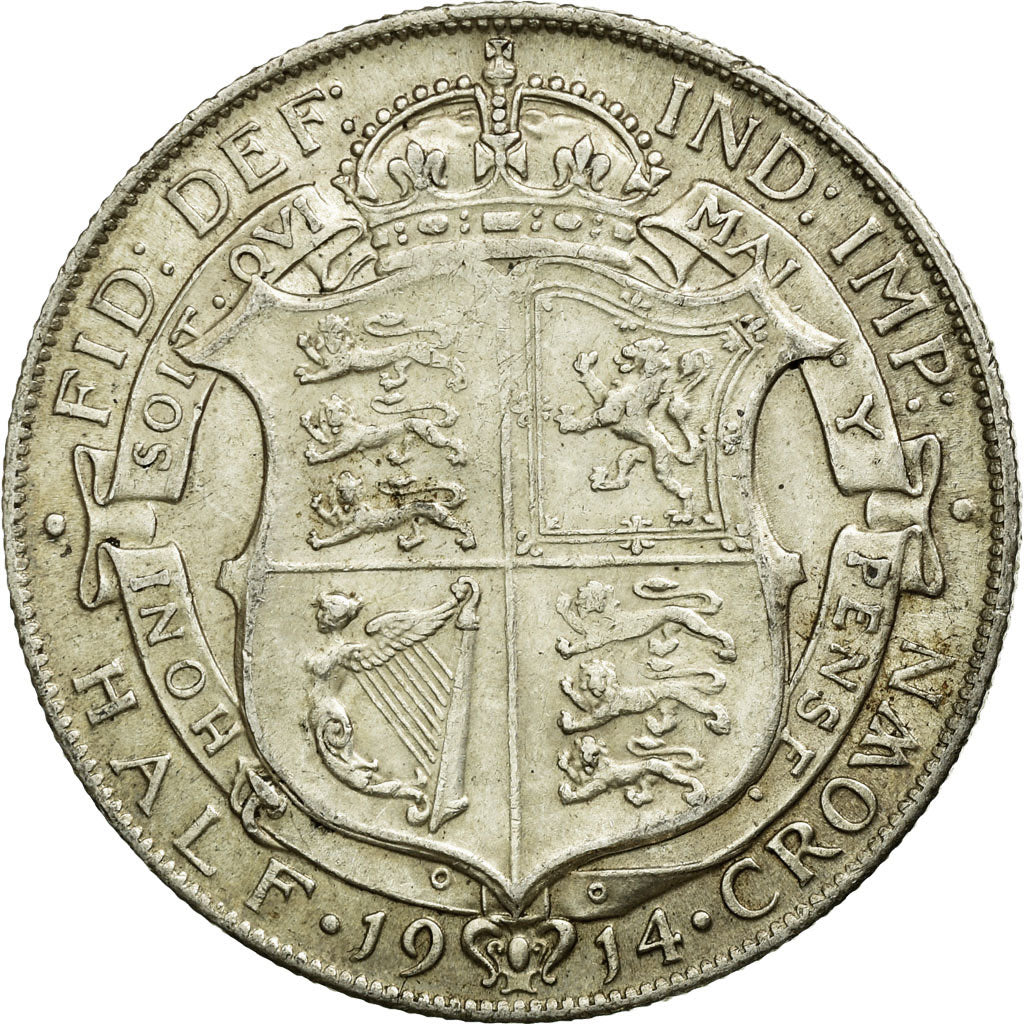 Coin, Great Britain, George V, 1/2 Crown, 1914, AU(50-53), Silver, KM:818.1