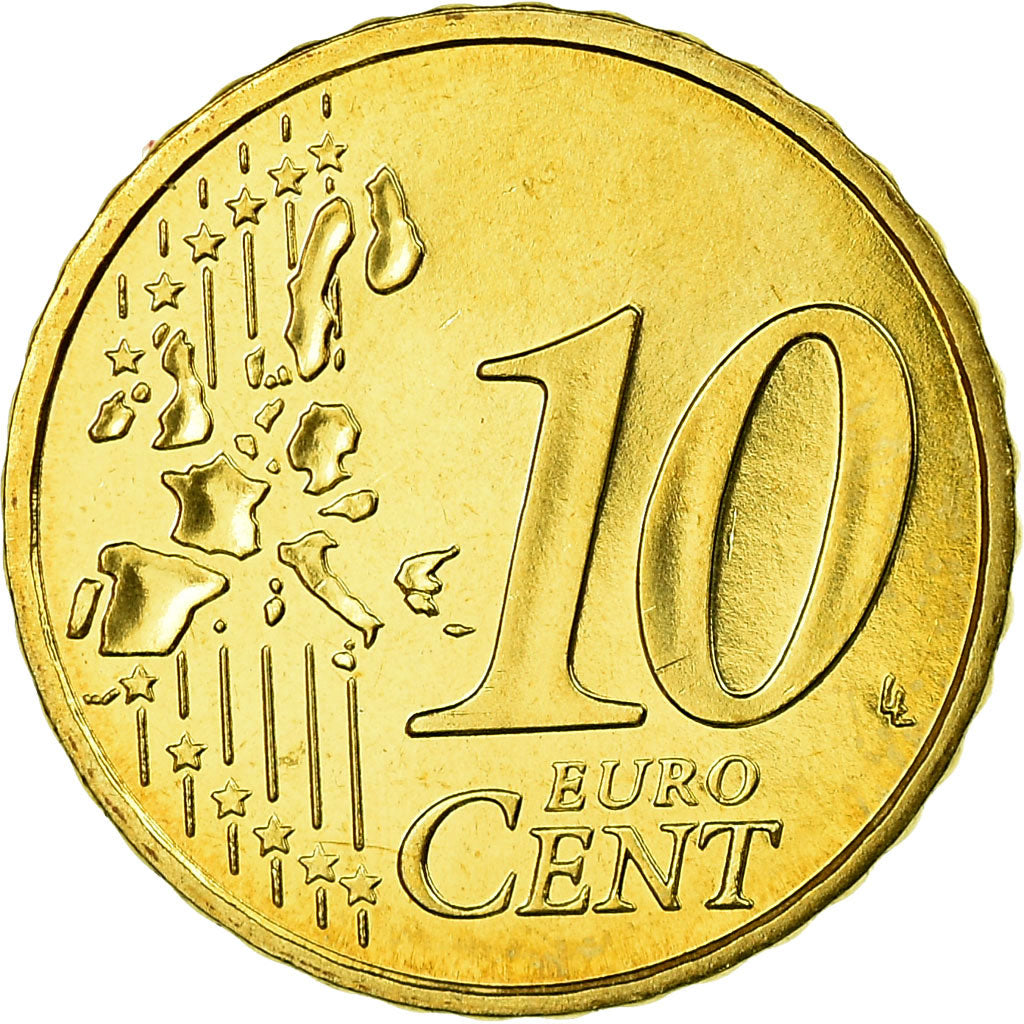 France, 10 Euro Cent, 2002, MS(65-70), Brass, Gadoury:4a, KM:1285