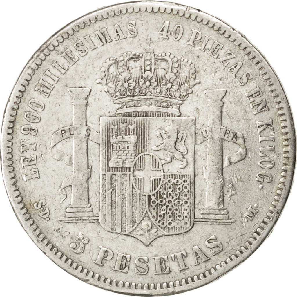 SPAIN, 5 Pesetas, 1871, KM #666, EF(40-45), Silver, 24.48